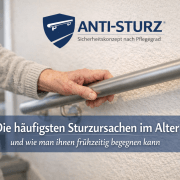 Senior nutzt sicheren Handlauf im Treppenhaus zur Sturzprävention Senior nutzt sicheren Handlauf im Treppenhaus zur Sturzprävention